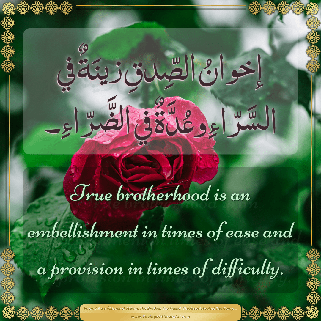 True brotherhood is an embellishment in times of ease and a provision in...